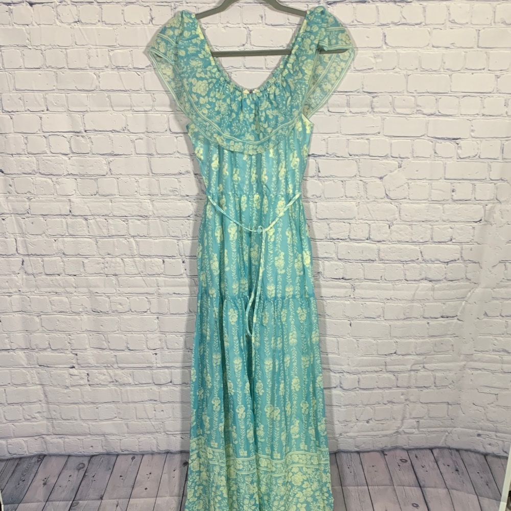 House of Bianchi VTG Womens Maxi Dress Blue Green Printed Size 10 Indie Coquette